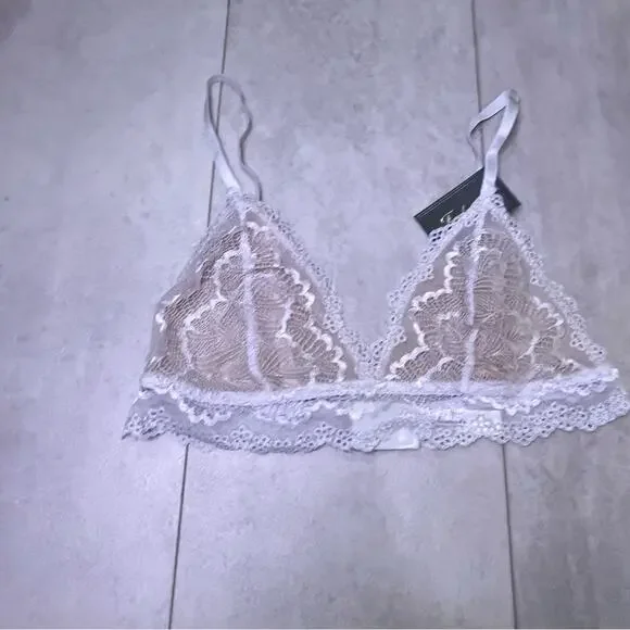 NWT 2 Pack Fredericks of Hollywood White Silver Lace Caroline Bralette XL V Neck - Picture 7 of 13